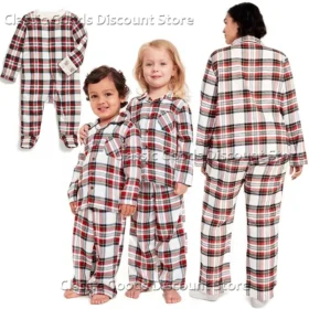 New Year Clothes Fahion Plaid Cotton Baby Romper Dad Mom Kids Family Matching Pajamas Set Sleepwear Home