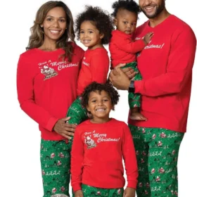 Mom Dad Kids Christmas Print Pajamas Set 2 Piece Pyjama Xmas Family Look Sleepwear Xmas Family Matching Outfits Pjs Loungewear