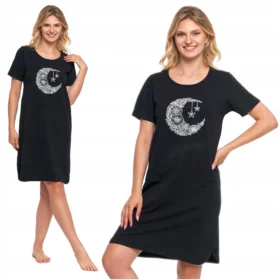 Night Shirt Short Sleeve GIFT Pajamas Women Black Elegant MORAJ